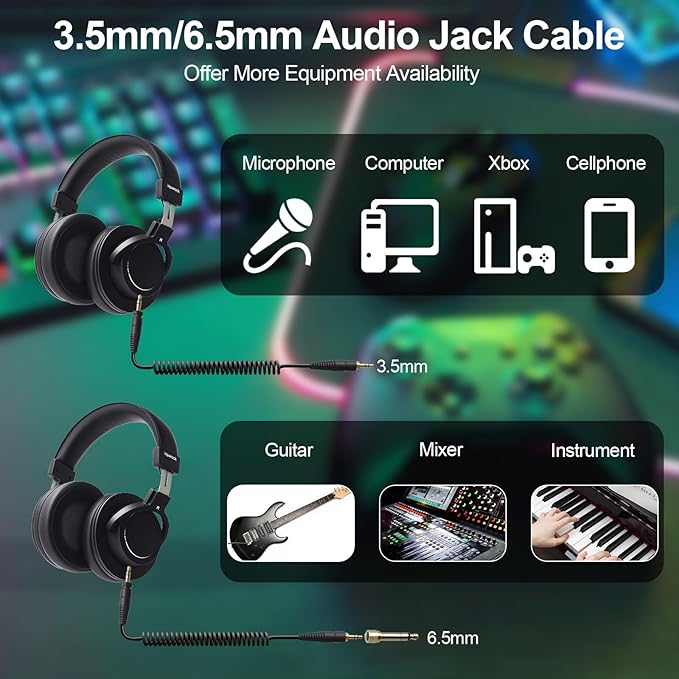 Podcast Equipment Bundle for 2 with XLR Dynamic MicrophoneProfessional Monitor Headphones Podcast/Recording/Live Streaming 3.5/6.5mm Wired Earphones for Audio Interface Over Ear Comfortable Headph