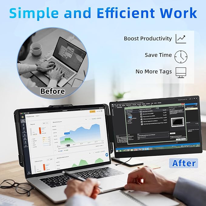 Laptop Screen Extender Travel Monitor - 14 Dual Portable Monitor IPS FHD 1080P Travel Work Extra Screen Plug and Play USB-C HDMI Port Compatible with Wins Mac Chrome Dex Fits 13-17 Laptops