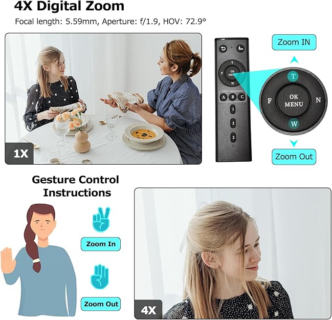 VM50 4K Webcam for PC 1/1.56 Sensor Ultra Low Light&ampCorrection4K30&amp1080P60AI Framing AutofocusBeauty ModeGesture Control 4X ZoomWDRNo Mic for StreamingMeetingGamingOBS DSLR style con