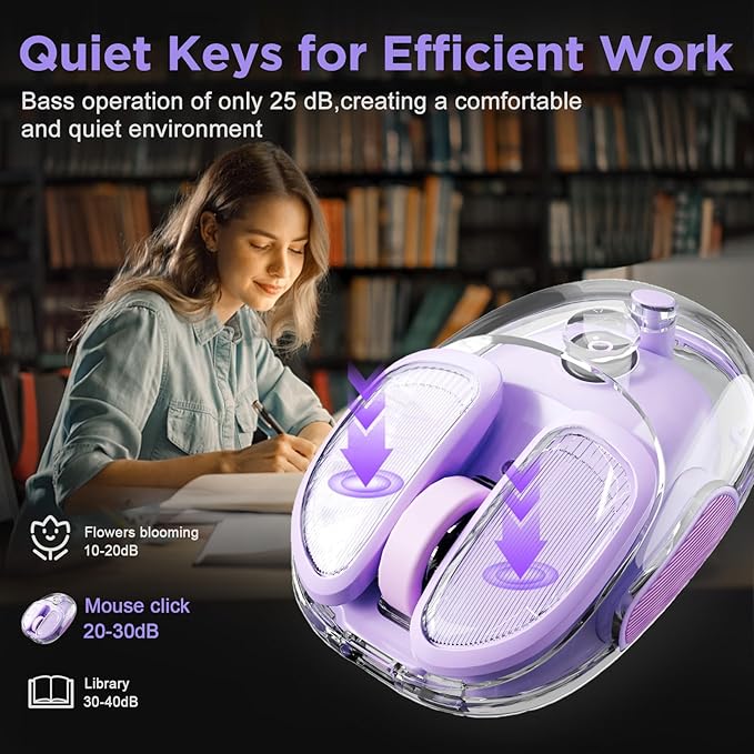 Q9 Chargeable Portable Silent 2.4GHz/Bluetooth Dual Mode Wireless Mouse 4 Adjustable DPI4800 DPI Optical Tracking Mouse with RGB Lighting Compatible Win/Mac/Android/iOS(Purple)