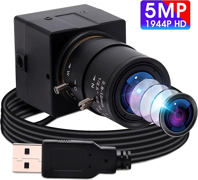 USB Camera 5MP Webcam 4X Variable Focus PC Camera 1944P USB Security Camera UVC CCTV Industrial Close-up Camera for Computer Plug and Play for Mac OS Windows Linux Raspberry Pi Camera