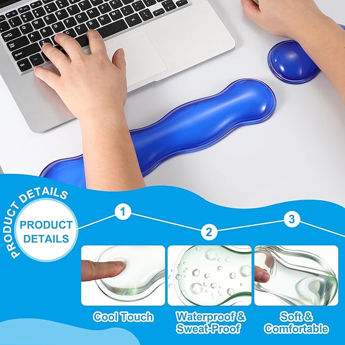 PATIKIL Gel Wrist Rest Ergonomic Silicone Gel Mouse Pad Mouse Wrist Support Cool Touch Cushion for Mouse Computer Laptop Home Office WorkPad Set Cyan