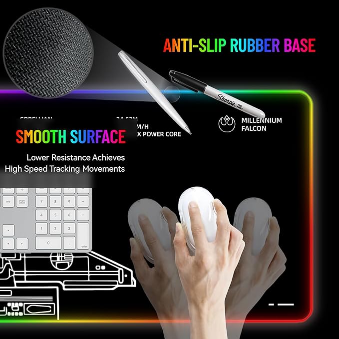 RGB Mousepad LED Desk Mat Gaming Large Keyboard Cute Desktop Computer Laptop 14 Light XXL Long Giant Big Cool Modern Design Unique for Men Boys Gamer Oversized Wide 30x12'' Mousepad Wars