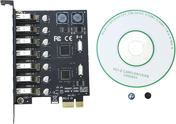 USB 3.0 PCI-e Expansion Card 7Port RIITOP PCI-e x1 to USB 3.0 HUB Adapter 5Gbps (No Power Need)