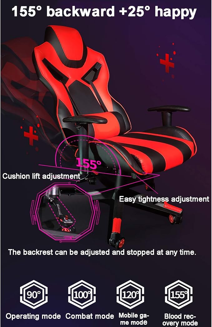 Office Chair Gaming Chair Computer Chair PU Leather Office Swivel Chair Recliner for AdultsGaming Chair High BackBig and Tall Computer Game Chair with Headrest Lumbar PillowAndrgonomic Ga