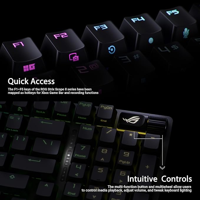ASUS ROG Strix Scope II 96 Wireless Mechanical Gaming Keyboard – 96% Full-Size Tri-Mode Connectivity Hot Swappable Pre-lubed ROG NX Storm Clicky Switches PBT Keycaps RGB PC/Mac Support - Black