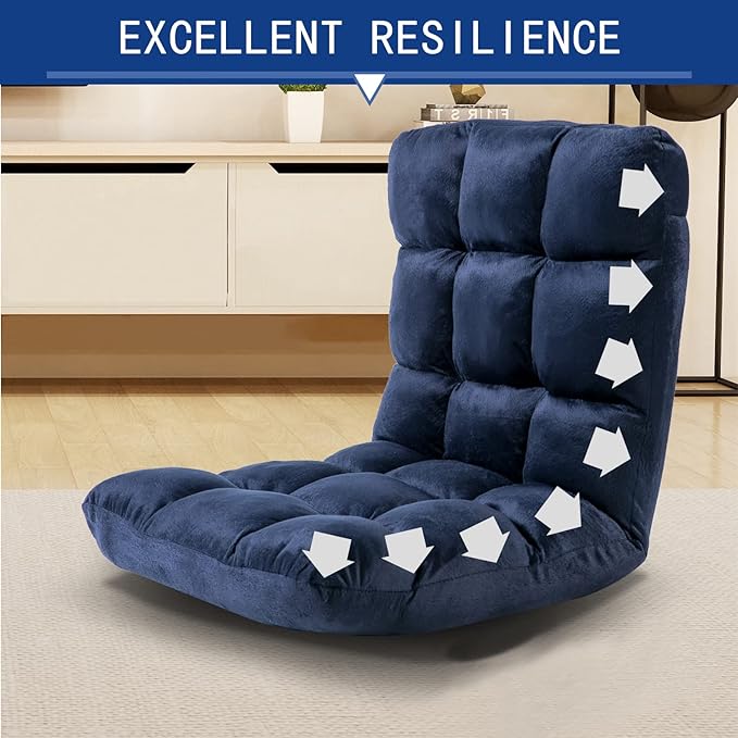 Generic Indoor 5 Position Adjustable Floor Chair with Back Support Folding Padded Gaming Sofa Chair Lounge Chair for Adults Video Gaming Perfect for Meditation Reading Grey