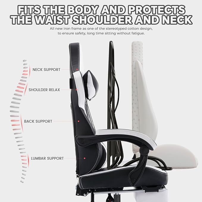 Gaming Chair with Footrest Ergonomic Gamer Chair with Adjustable Lumbar Support &amp Headrest Computer Chair for Adults High Back Video Game Chairs for Home Office PC Gaming Chair (Black)