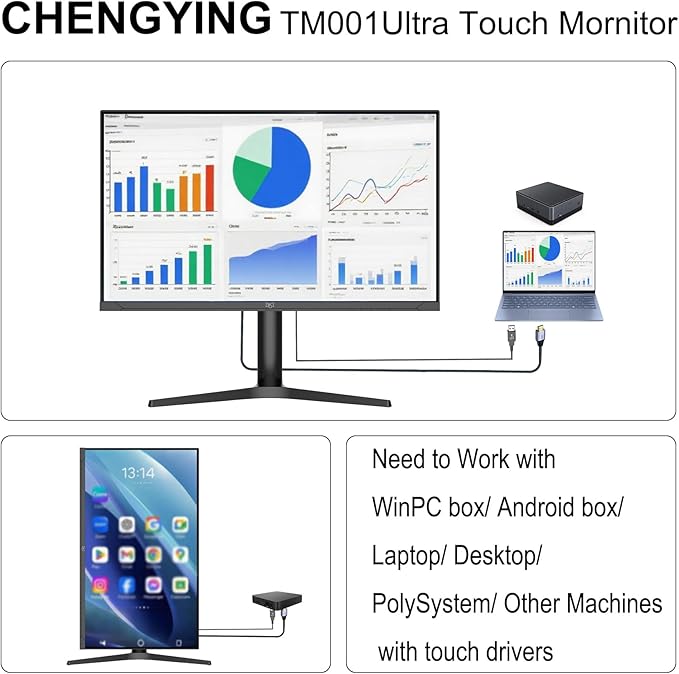 Chengying Touch Screen Monitor | 32 inch 4k | Ultra Narrow Bezel Monitor | On-Cell Touch Display | TM001Ultra Series