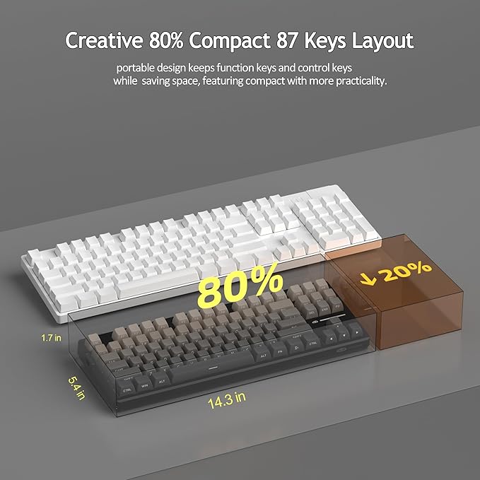MageGee LIGHT87 Wireless Creamy Keyboard Gasket Structure RGB Backlit 2.4G/USB-C/BT5.0 Hot Swappable Mechanical Gaming Keyboard for Win/Mac/PC 8000mAh Battery Side Printed PBT Keycaps Black