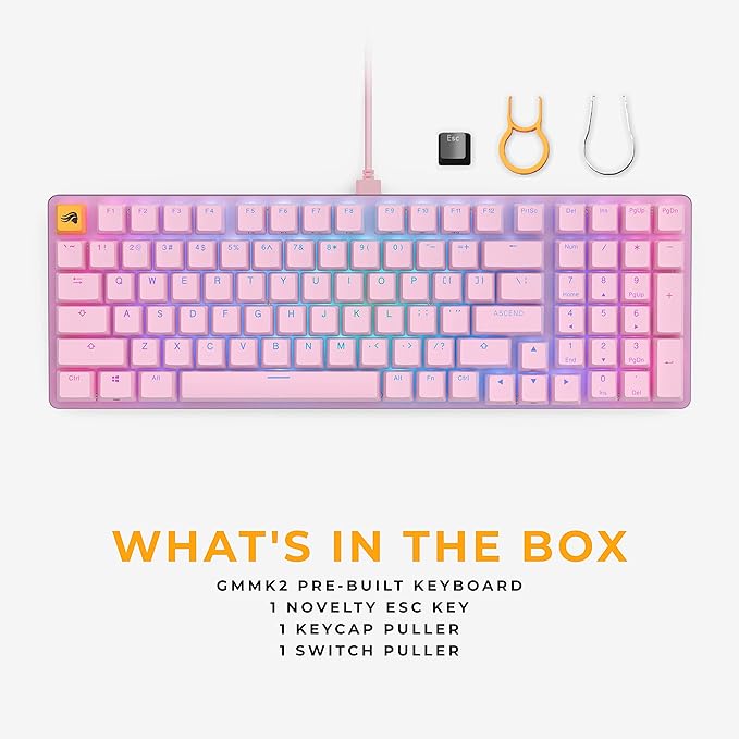 GLORIOUS Gaming - Custom Keyboard - Hot-Swappable Mechanical Switch - Full Size Pink Wired Keyboard - Low Profile - Cherry Mx Style - Double Shot Key Cap &amp Linear Switch