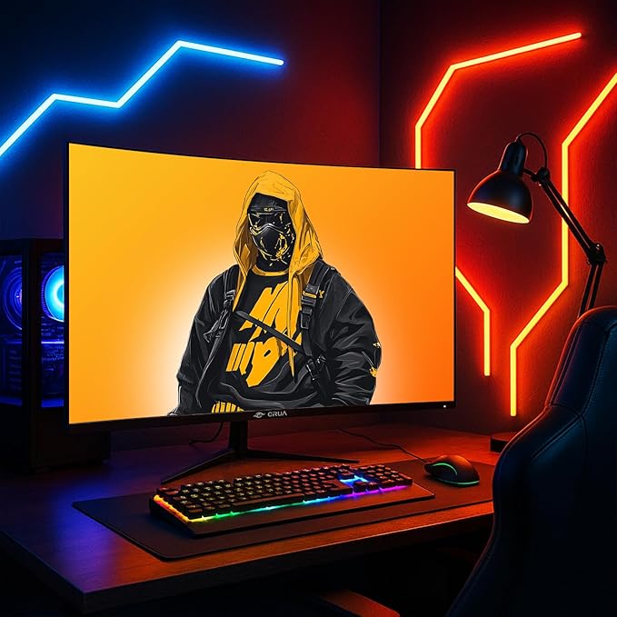 CRUA 32 Curved Gaming Monitor 2K QHD 2560x1440P 144Hz/165Hz Computer Monitors 120% sRGB FreeSync Low Blue Light 1800R VA Screen HDMI 1.4/DP 1.2 Wall Mountable - Black