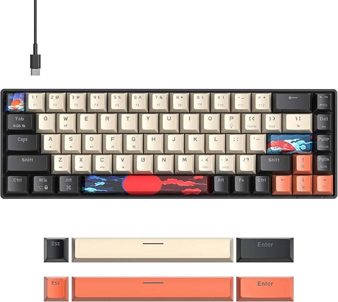 Orange Mechanical Gaming Keyboard 65 Percent Red Switch RGB Keyboard 65% 68 Keys Small Wired Key board PBT Keycaps Anti-Ghosting Mini Keyboards for Business Trips Game/Office (68 Carbon)