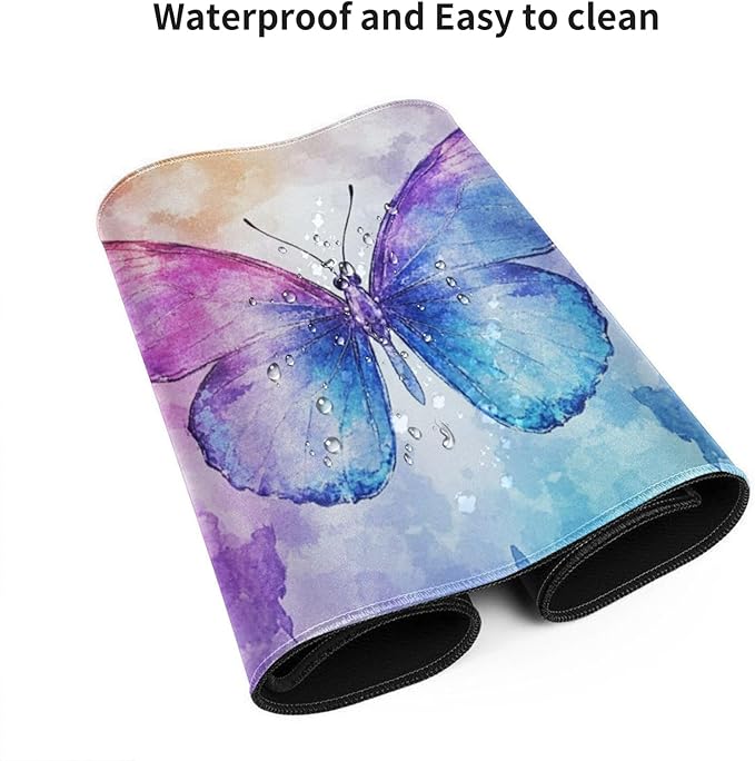 Extra Large Butterfly Mouse Pad 48x24 Inch – 3XL Huge Waterproof Desk Mat with Non-Slip Rubber Base &amp Stitched Edges Full Coverage Mousepad Keyboard Mat for Work Game Office(Purple XXXXL)