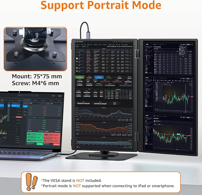 Portable Monitor Foldable Dual Screen 15.6 inch FHD 107% sRGB IPS HDMI USB-C Travel Monitor for Laptop Mac PC Windows DisplayLink Stacked Screen Extender with Kickstand VESA Compatible