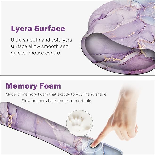 ARTSO Large Mouse Pad Ergonomic Keyboard Wrist Rest Support Set Memory Foam Gel Wrist Pad Extended Desk Mat Protector Non-Slip Desk Blotter Purple Blue Marble
