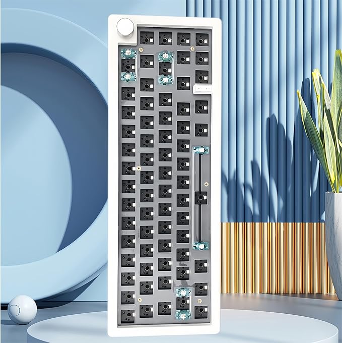 GMK67 Keyboard Barebones KitHot-Swap PCB Bluetooth 5.0/2.4G/Type-C Tri-Mode 65% Mini Custom RGB Wireless Mechanical Keyboard with Knob Gasket Mount Programmable Gaming DIY Kit (White)