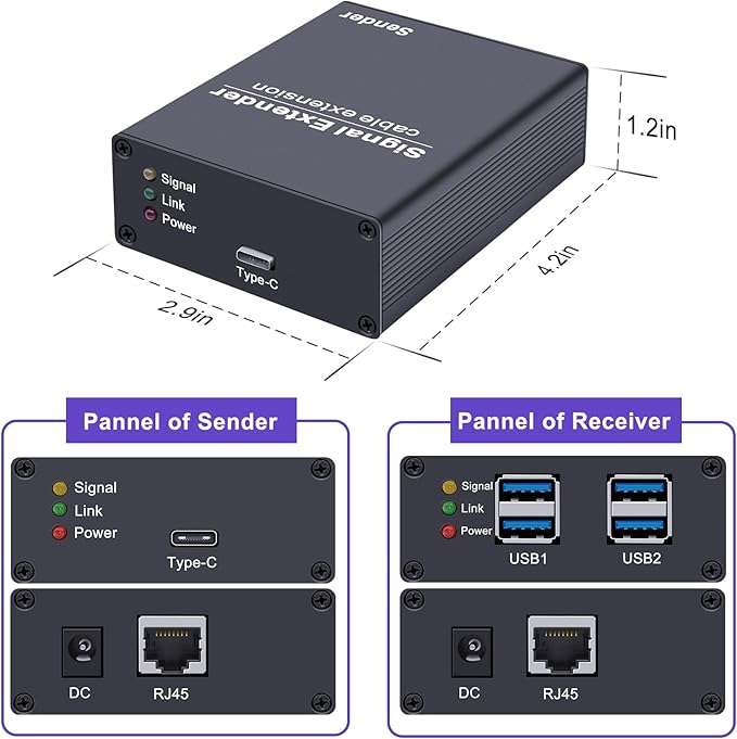 USB 3.0 Extender Over Ethernet up to 330ft 5Gbps Transmission CAT6 to 4-Port Powered USB 3.0 Hub Plug and Play No Driver for Windows/Mac/Linux Devices