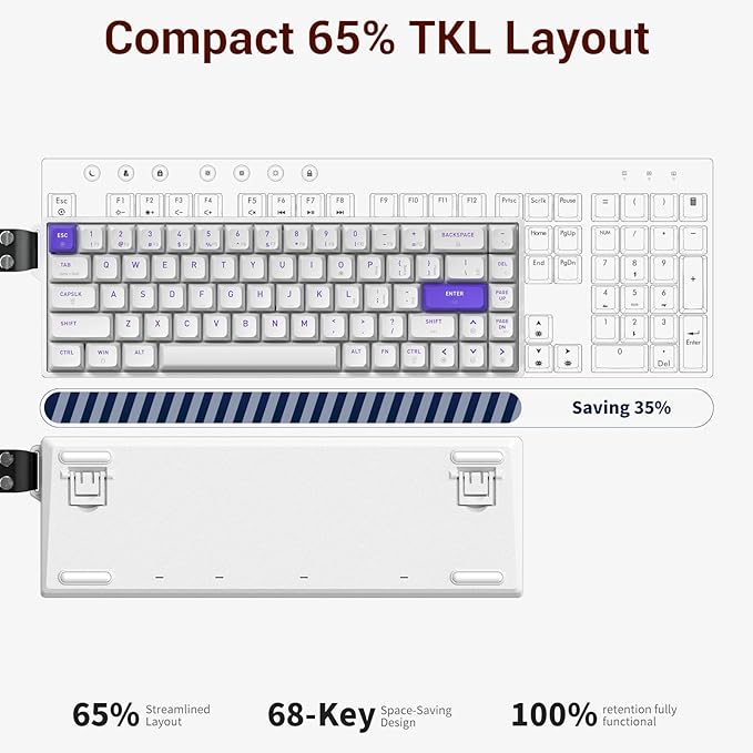 Hexgears HK-K22 Gaming Keyboard with Hall Effect Magnetic Switch Rapid Fast Magnetic Keyboard with Adjustable Trigger 8000Hz Polling RGB Backlit 65% Compact Keyboard Design for PC(White)