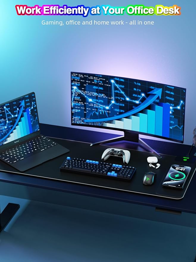 Magnetic Charging Mouse Pad 31.5x11.81 Inch XL Gaming Mousepad 11+5 RGB Lighting Modes Home Office Large Desk Pad with Ultra-Smooth Surface Non-Slip Waterproof Keyboard Pad Classic Black Desk Mat