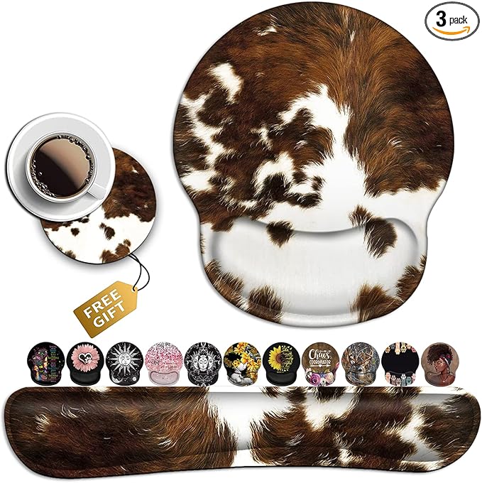 Keyboard Wrist Rest and Mouse Pad with Wrist Support Ergonomic Desk Pad Memory Foam Keyboard Wrist Rest Cute Cow Cowhide Desktop DecorationSuitable for Office Typing Games for Men and Women