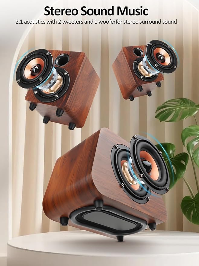 Computer Speakers Mini PC Speaker with subwoofer2.1 USB Powered Desktop Speakers Bluetooth 5.0 and RCA Input pc Speakers for Desktop Laptops Phonograph Phones Tablets(K02)
