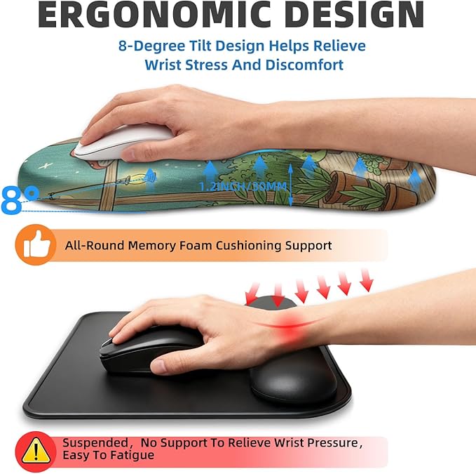 Ergonomic Mouse Pad Wrist Rest Carpal Tunnel Pain Relief Wrist Support Mousepad with Massage Bulge Memory Foam (Frog 11.8x7.9 in)