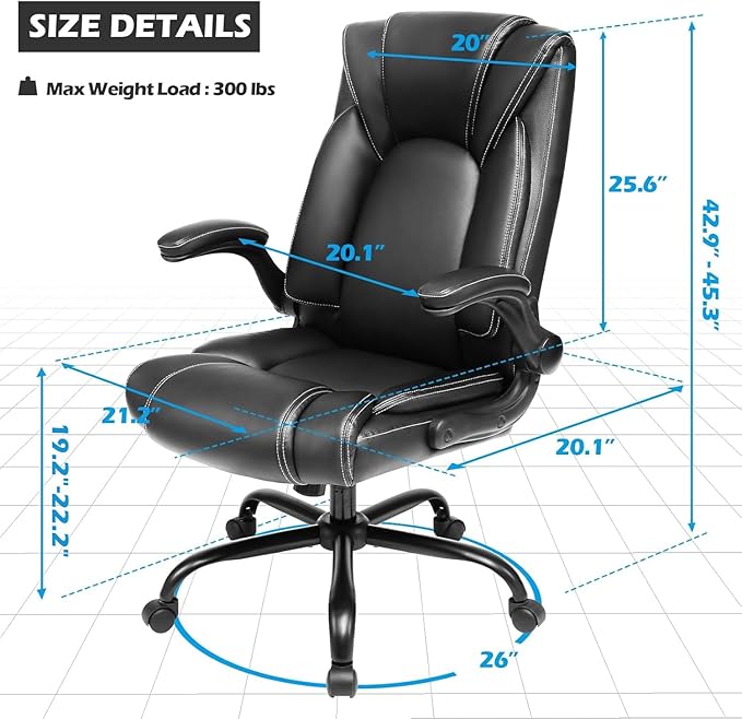OUTFINE Flip-up Arms Office Chair 300lbs Executive Chair Swivel Office Chair with hydrolysis-Resistant Leather Spring Cushion Thick Padding and Ergonomic Design (Black Flip Arm Medium)