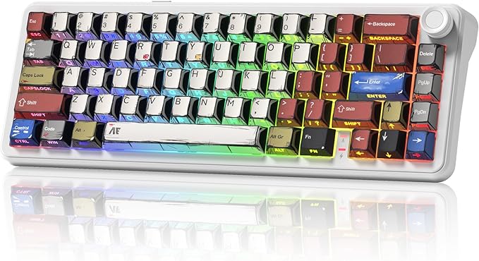 womier L65 60% Mechanical Keyboard Wireless with Knob White Gaming Keyboard 4000mAh Battery Tri Mode USB-C/BT5.0/2.4G Gasket Mounted Key Board RGB Hot Swappable with Anime keycaps-Linear Switch