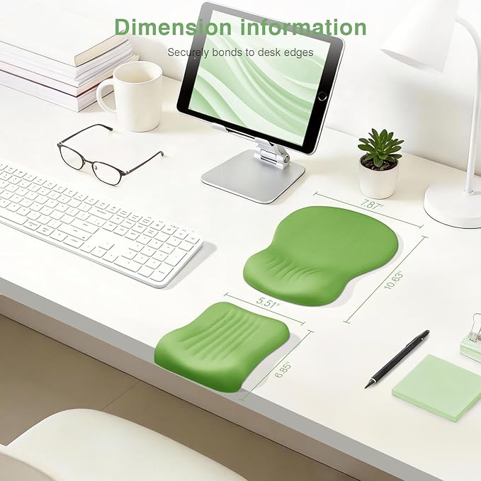 Ospelelf Mouse Pad with Wrist Rest Set Foam L-Shaped Desk Elbow Pad Ergonomic Desk Edge Cushion Anti-Slip Rubber Bottom Office Women Desk Accessories for Computer Laptop and Gaming Dark Green