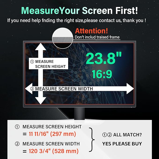 [2 Pack] Magnetic Hanging 23.8 Inch Computer Privacy Screen for 16:9 Aspect Ratio Widescreen Monitor Eye Protection Anti Glare Blue Light Computer Monitor Privacy Filter Removable 23.8 in Protector