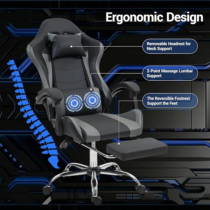 Ergonomic Gaming Chair with 360° Swivel &amp Recline 90-135°Adjustable Backrest Lumbar Massage Support Linkaged Armrests Heavy-Duty Casters &amp Frame Esports Office Computer Desk Chair Black