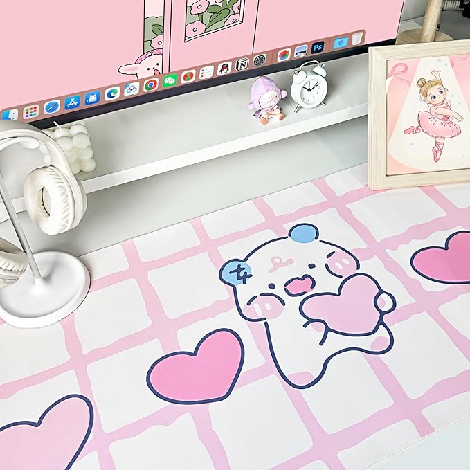 Desk Pad 31.5 x 15.7 PU Leather Desk Mat XL Extended Gaming Mouse Pad Non-Slip Ultra Thin Large Laptop Keyboard Writing Mat for Office Home Waterproof Pink