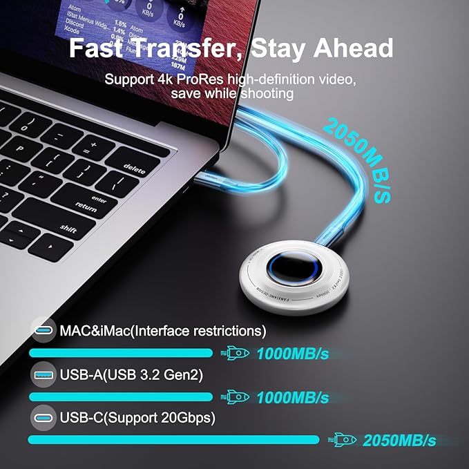 FP108 2TB Magnetic Portable SSD External Solid State Drives with PD-100W and 2050MB/s USB-C 3.2 Gen 2x2 Play While Charging Compatible with iPhone 16/15 Pro Max Android PC Mac Switch Lite