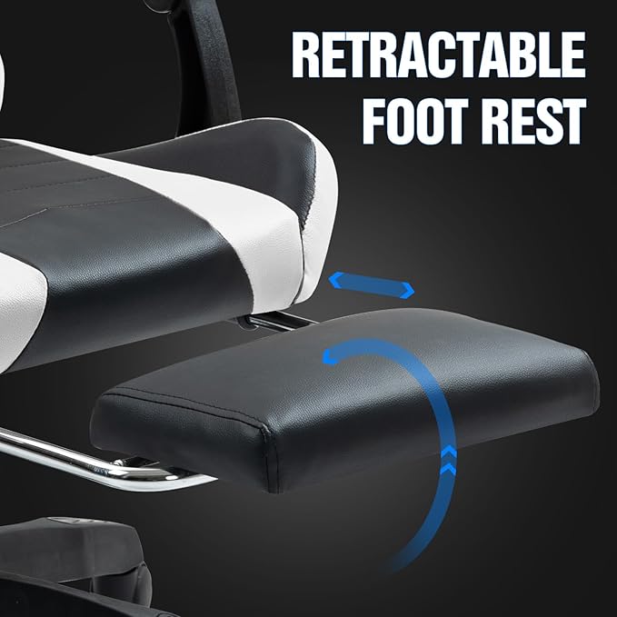 Gaming Chair with Footrest Ergonomic Computer Chair for Adult Adjustable Headrest Lumbar Pillow Large Size Reclining Gaming Chair Big and Tall with Linkage Armrest for Home Office Gaming