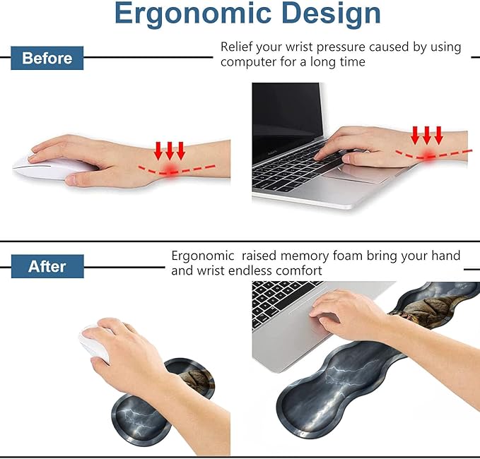 Ergonomic Keyboard Wrist Rest &amp Mouse Pad Wrist Rest Set Large XXL Gaming Desk Mat 31.5x 11.8 with Memory Foam Easy Typing Pain Relief for Office &amp Home Dinosaur