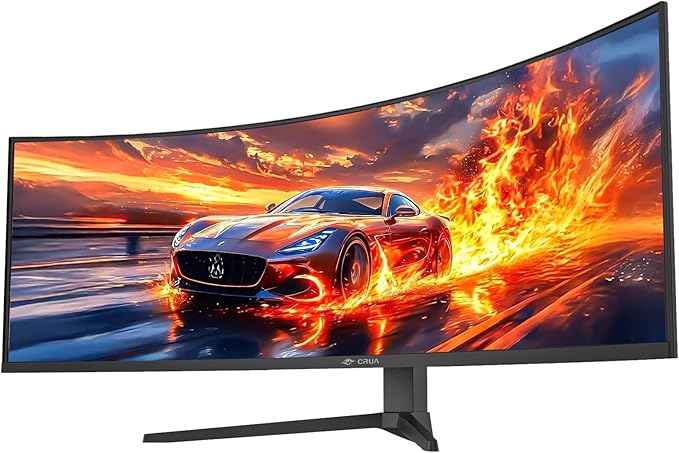 CRUA 49 Curved Gaming Monitor | DQHD(5120 * 1440) 144Hz/165Hz 1500R 32:9 AMD FreeSync 120% sRGB Height Adjustable Ultra-Wide Screen Monitors HDMI 2.1 &amp DP 1.4 Wall Mount Install- Black