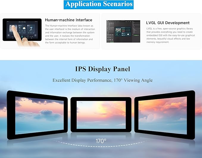 ESP32-S3 7inch Display Development Board ESP32 with 800×480 Pixel IPS LCD Screen 32-bit LX7 Dual-Core Processor Up to 240MHz Frequency Support W F&amp BLE 5 (No Touch)