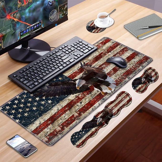 Ergonomic Keyboard Wrist Rest &amp Mouse Pad Wrist Rest SetLarge XL Gaming Desk Mat 31.5x 11.8Non-Slip BaseMemory FoamEasy Typing Pain Relief for Office &amp HomeMilitary Wall Graffiti USA Fl