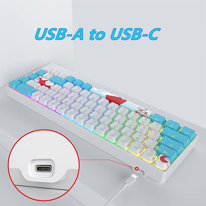 Owpkeenthy Portable 60% Mechanical Gaming Keyboard Ultra Compact RGB Wired 65 Percent Mini Office Keyboard Backlit with Red Switch for PC/PS5/XBOX(Blue/ 68 Red Switch)