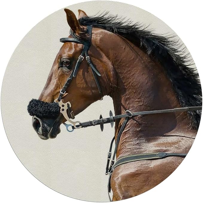 Brown Cream PU Leather Office Chair MatComputer Gaming Desk Chair Mat Chestnut Color Horse Gaming Computer Chair Mat for Home Office Gaming Room Horses Diameter 39.4 in