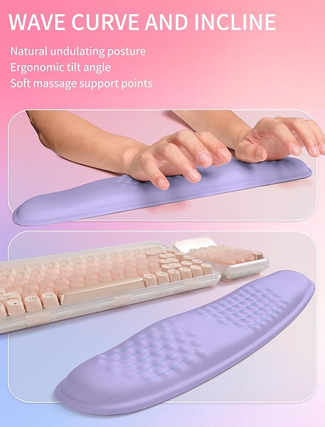 Hokafenle 2in1 Combination Wave Keyboard Wrist Rest and Ergonomic Curvature Mouse Pad Wrist Support for Relieve Wrist Pain Filled with Soft Cushion Memory Foam Purplish Blue