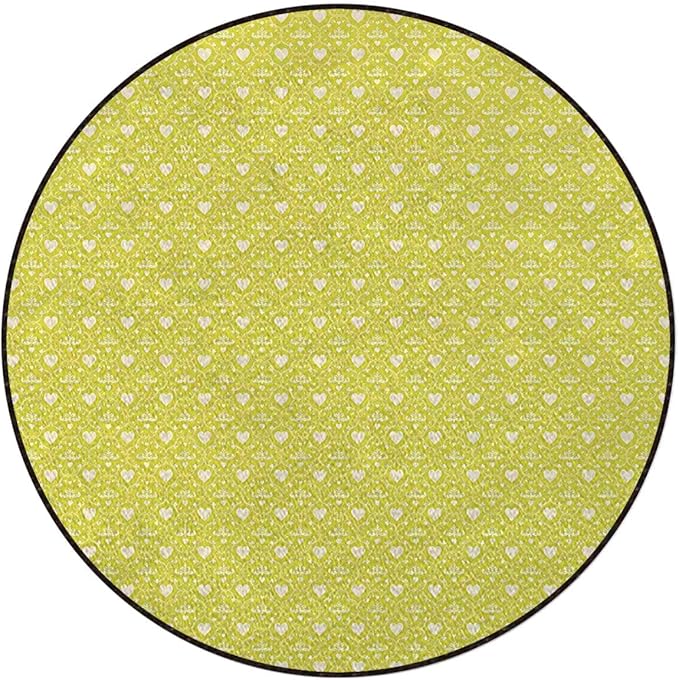 Yellow Round Area Rug Swivel Chair Mats for Hardwood Floor Washable Waterproof Spill Mat Anti-Slip Floor Protector Little Dots and Tiny Cute Sweet Hearts Pattern Diameter 39.4 in