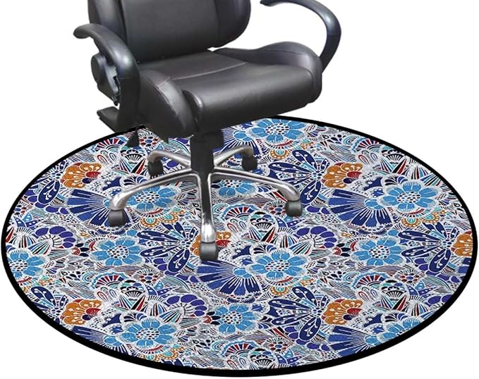 Multicolor Round Rug Rugs Soft Non-Slip Circular Throw Rug Carpet for Shower Sink Powder Room Nursery Bedroom Table Colorful Shapes Floral Flower Art Diameter 51 in