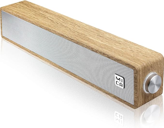 MICA Computer Speakers Vintage Wired Computer Sound Bar Retro Wooden Mini Soundbar 3.5mm Aux Connection USB Powered PC Speakers for Desktop Monitor Laptop Tablets (Yellow)