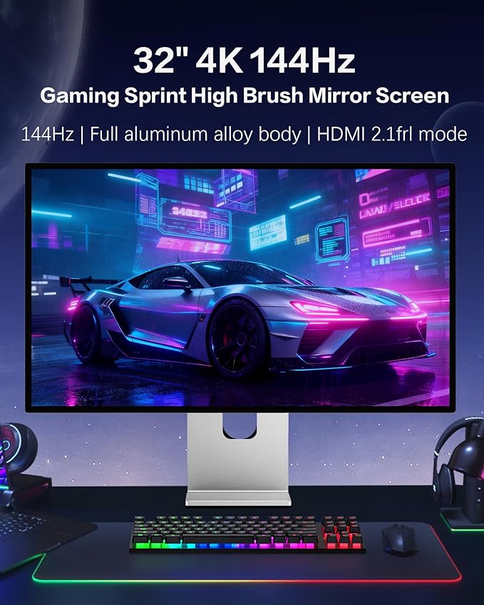 P32K 32 inch FHD (3840 x 2160) 4K 144HZ Gaming Monitor IPS Black Panel 1.07 Billion Colors 99% sRGB 5msHDR10G-Sync FreeSyncHDMIDPVESA178° Viewing Angle (Honeycomb - Without Stand)
