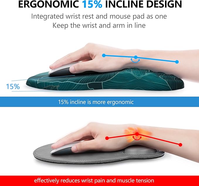 Mouse Pad Wrist Support Laokiiy 2 in1 Keyboard Wrist Rest+ Ergonomic Mouse Pad Non-Slip Wrist Rest for Computer Keyboard Made Easy Typing &amp Relieve Wrist Pain（Banana Leaf Green）
