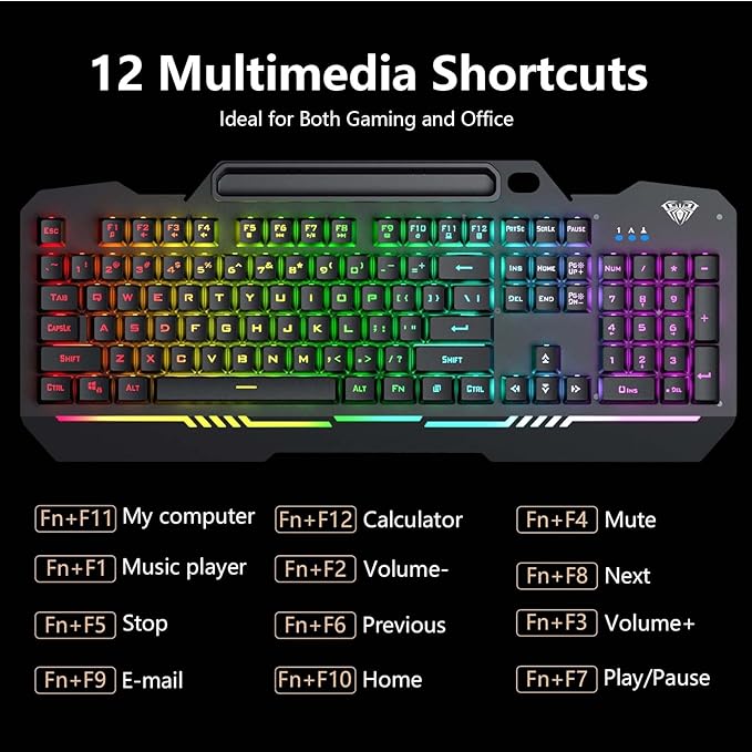 AULA Gaming Keyboard T102 104 Keys Gaming Keyboard and Mouse Combo with RGB Backlit All-Metal Panel Anti-Ghosting PC Game Keyboard and Mouse USB Wired Keyboard Mouse for MAC Xbox PC Gamers