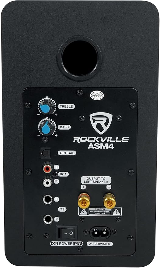 Rockville ASM4 Powered Studio Monitor Speaker Pair 4 2-Way 200W Black Bluetooth Optical Input Perfect for Studio Monitoring Computer Speakers