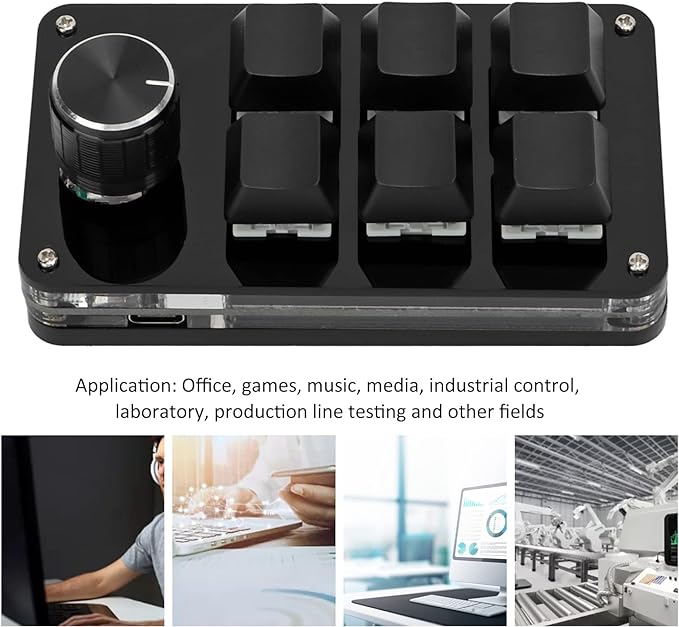 Mini Macro Mechanical Gaming Keyboard 6 Keys One Handed USB PC Keypad with Knob Programmable Shortcut Custom Function for Windows for VISTA(Full Black)
